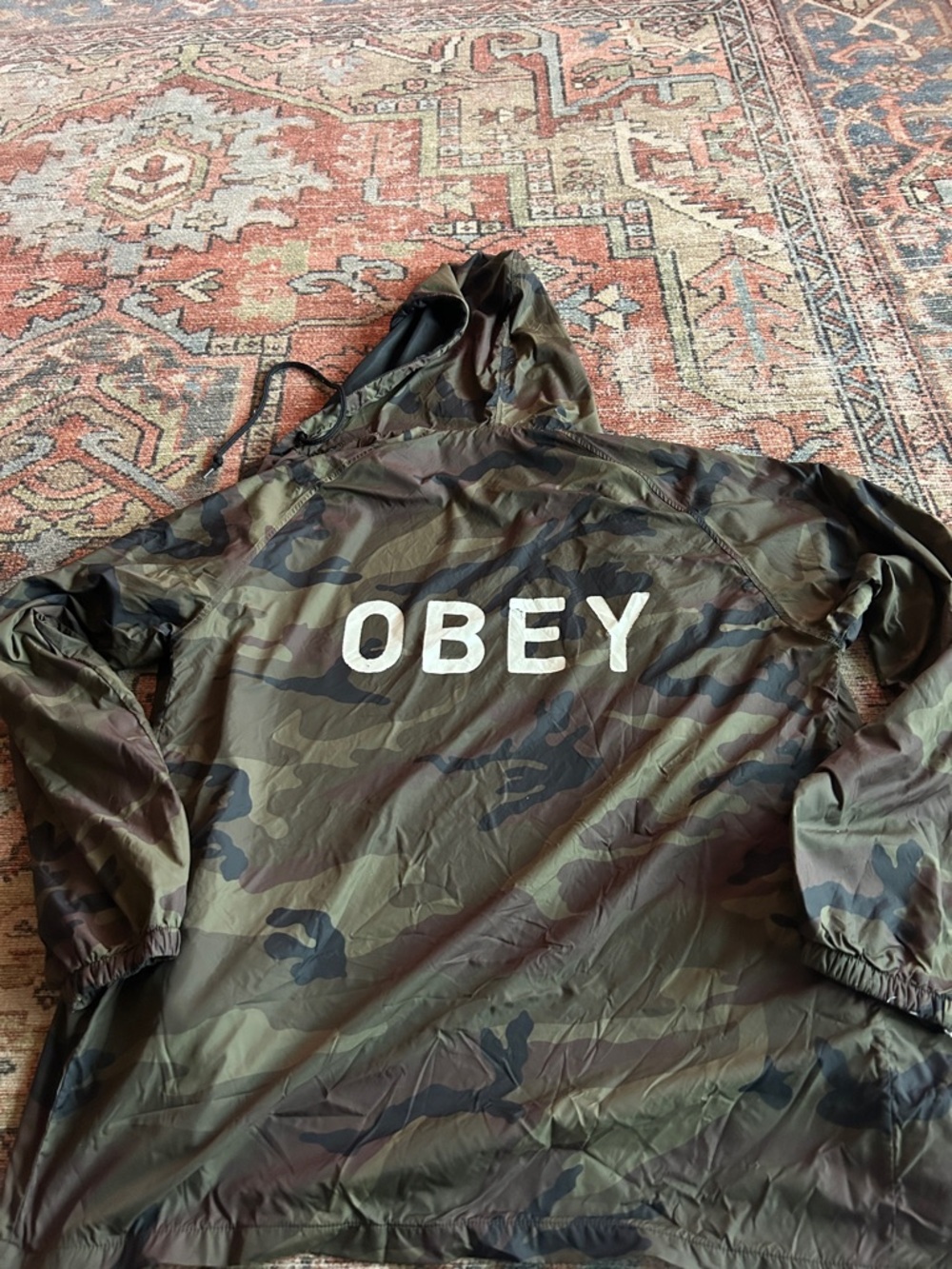 Obey Olive Green Camo Hooded Windbreaker